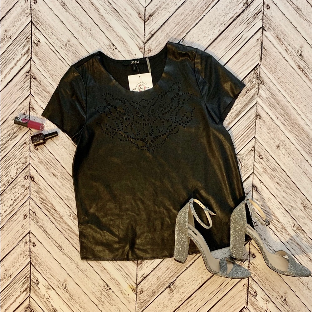 Laser cut out pleather top